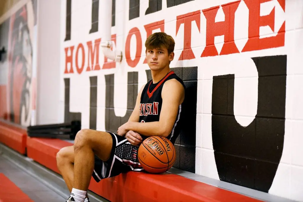 High school basketball player serious face individual photo